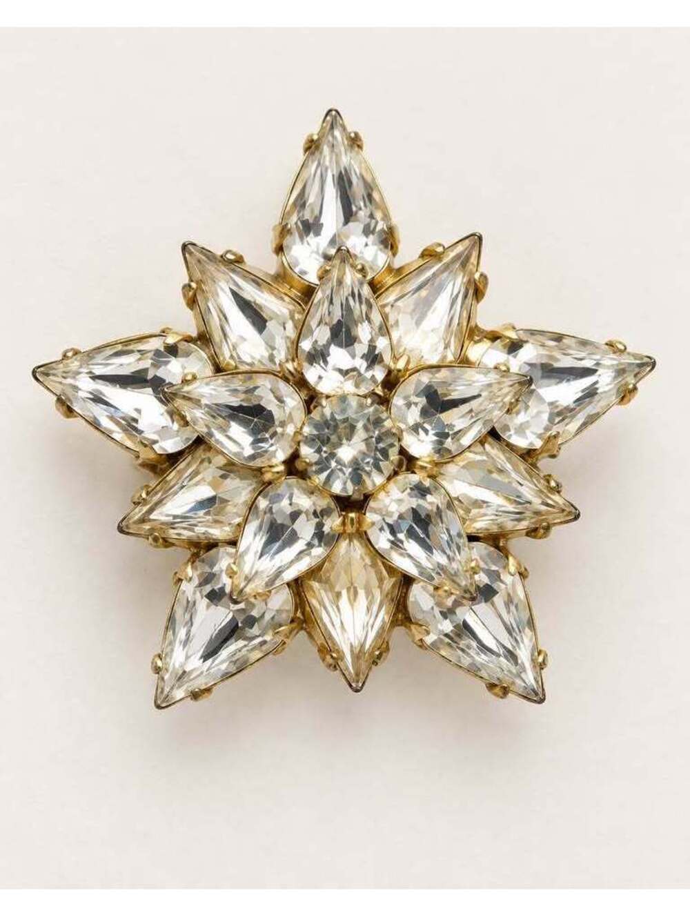 Vintage WEISS Rhinestone Starburst Brooch Clear Crystal Gold Tone Signed Jewelry